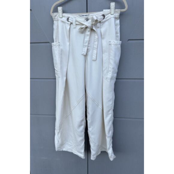 Free People We The Free Ivory Women Dunes Wide-Leg Tie Slouchy Jeans Pants Sz 26 - Picture 7 of 16